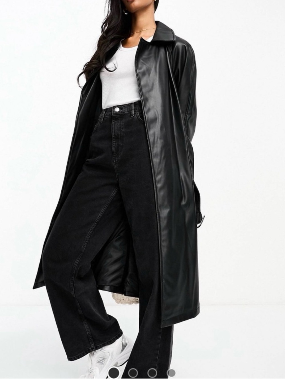 Classic Black Faux Leather Trench Coat - Women NWOT MEDIUM - Stradivarius